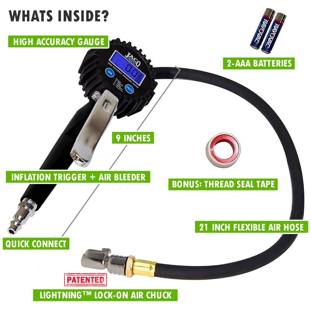 JACO Superior Products FlowPro 2.0 Digital Tire Inflator, 200 PSI, Alloy Steel, Model JSP-030