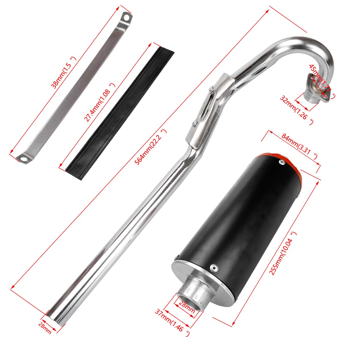 FVRITO Exhaust Muffler Silencer Pipe Kit for Honda CRF50 XR50 70cc 110cc 125cc - Metal, Red, Model PQG006-WZH