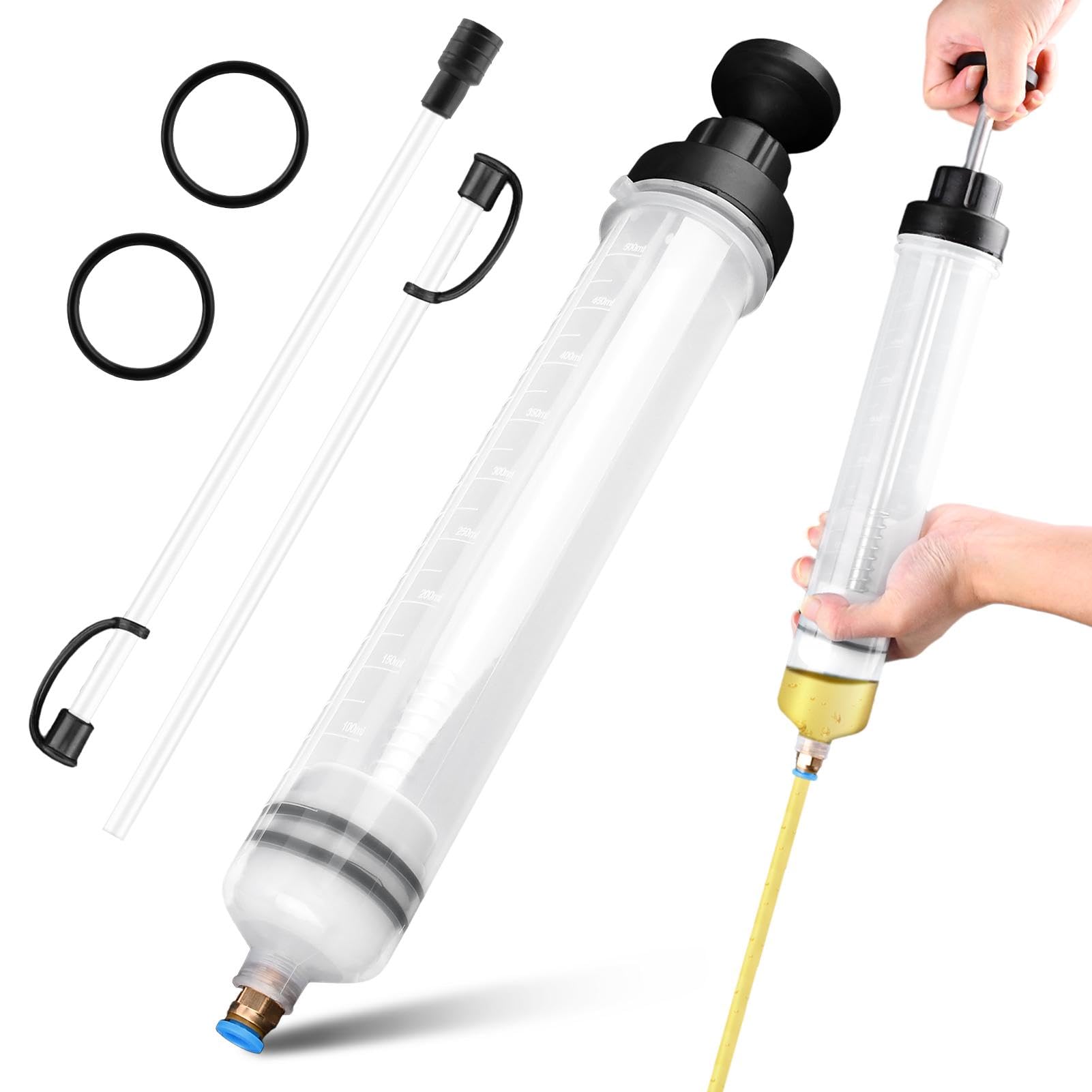 Automotive Fluid Extractor Pump, 500CC Multi-Purpose Oil Change Syringes with Hose, Manual Suction Vacuum Fuel Car Transfer Flui