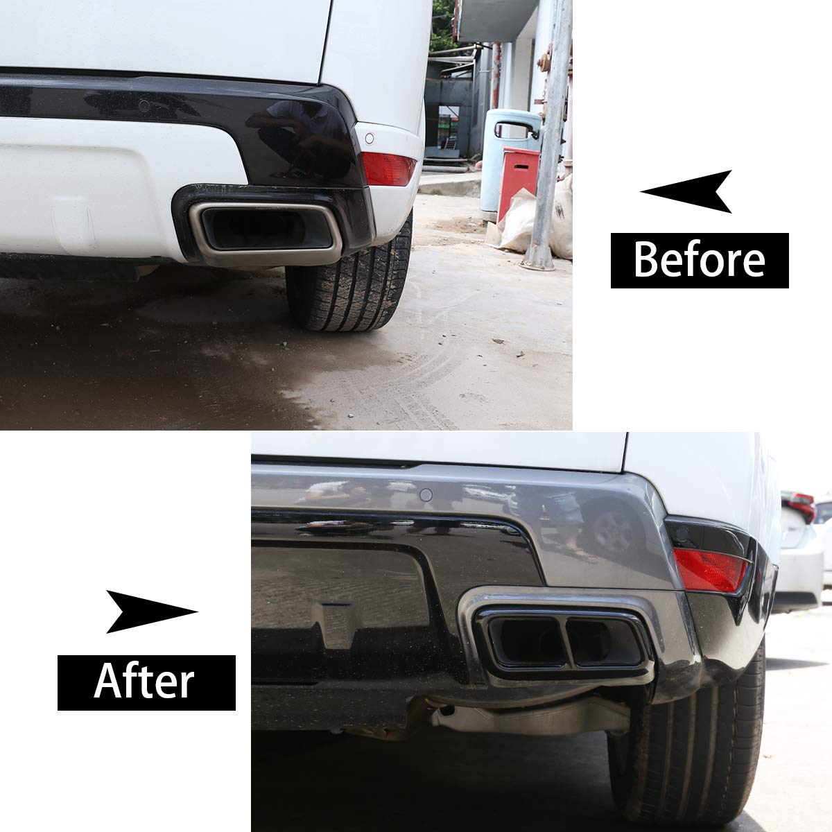 Cheya 2Pcs Bright Black Chrome Stainless Steel Car Tail Exhaust Pipe Cover Trim For Range Rover Sport 2018 2019 2020 Year Accessories