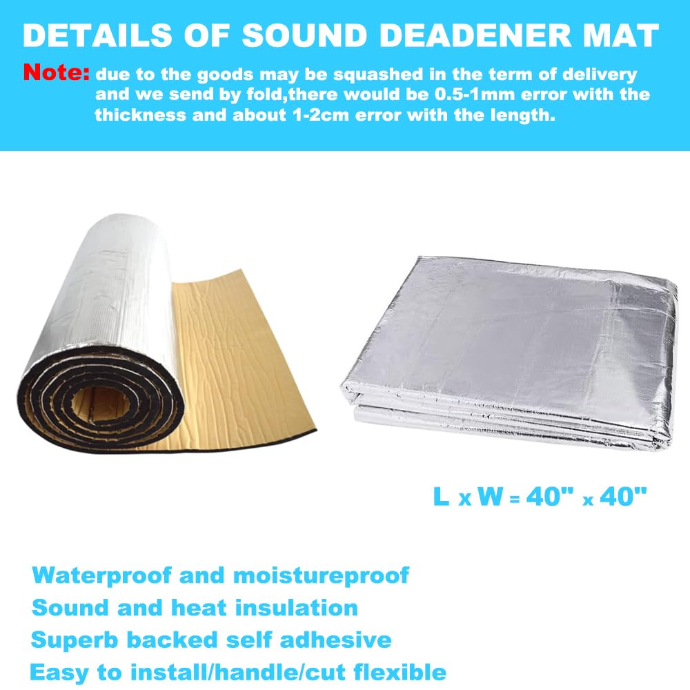 Car Heat Sound Deadening Insulation Mat - 394mil 10.8 sqft PE Foam Sound Deadener Material & Heat Barrier for Auto Hood Engine R