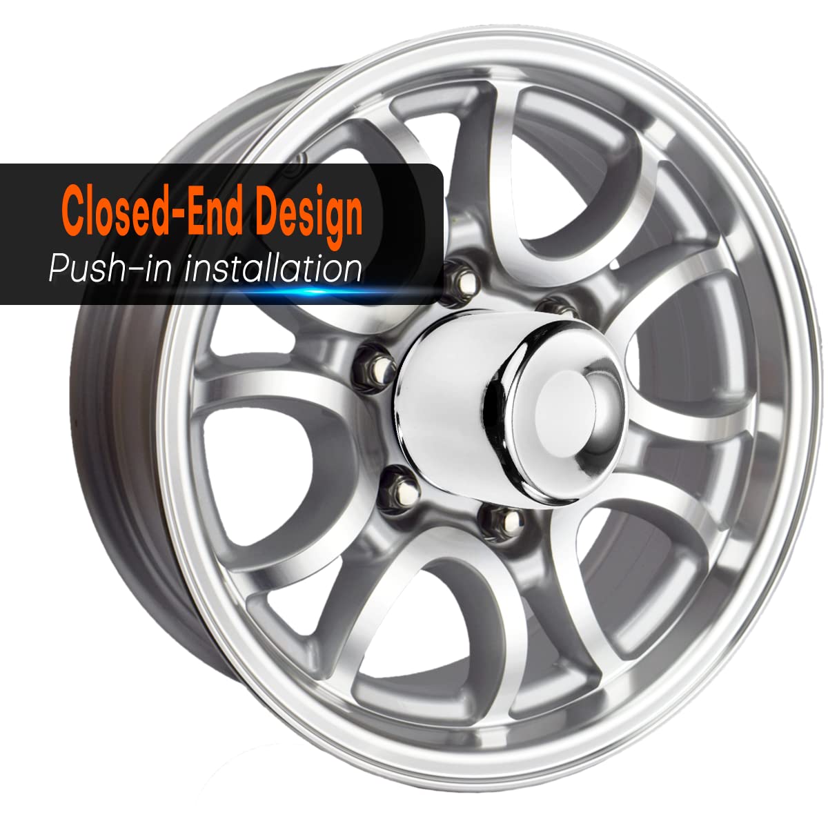 Gtownworks 4Pcs 3.19 Inch Wheel Center Caps Fit 3.19' Center Bore Truck Trailer Rv Suv Wheels Rims, Carbon Steel Chrome Silver Push Through Hub Covers