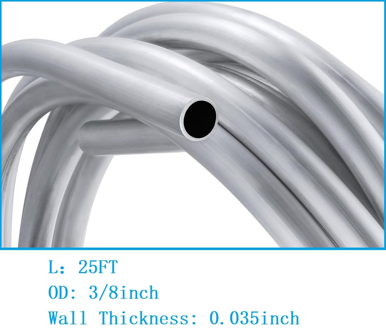 Shonee 3/8" Aluminium Fuel Line - 25FT, Silver, 3003 Grade for Brake, Gas & Refrigeration Applications