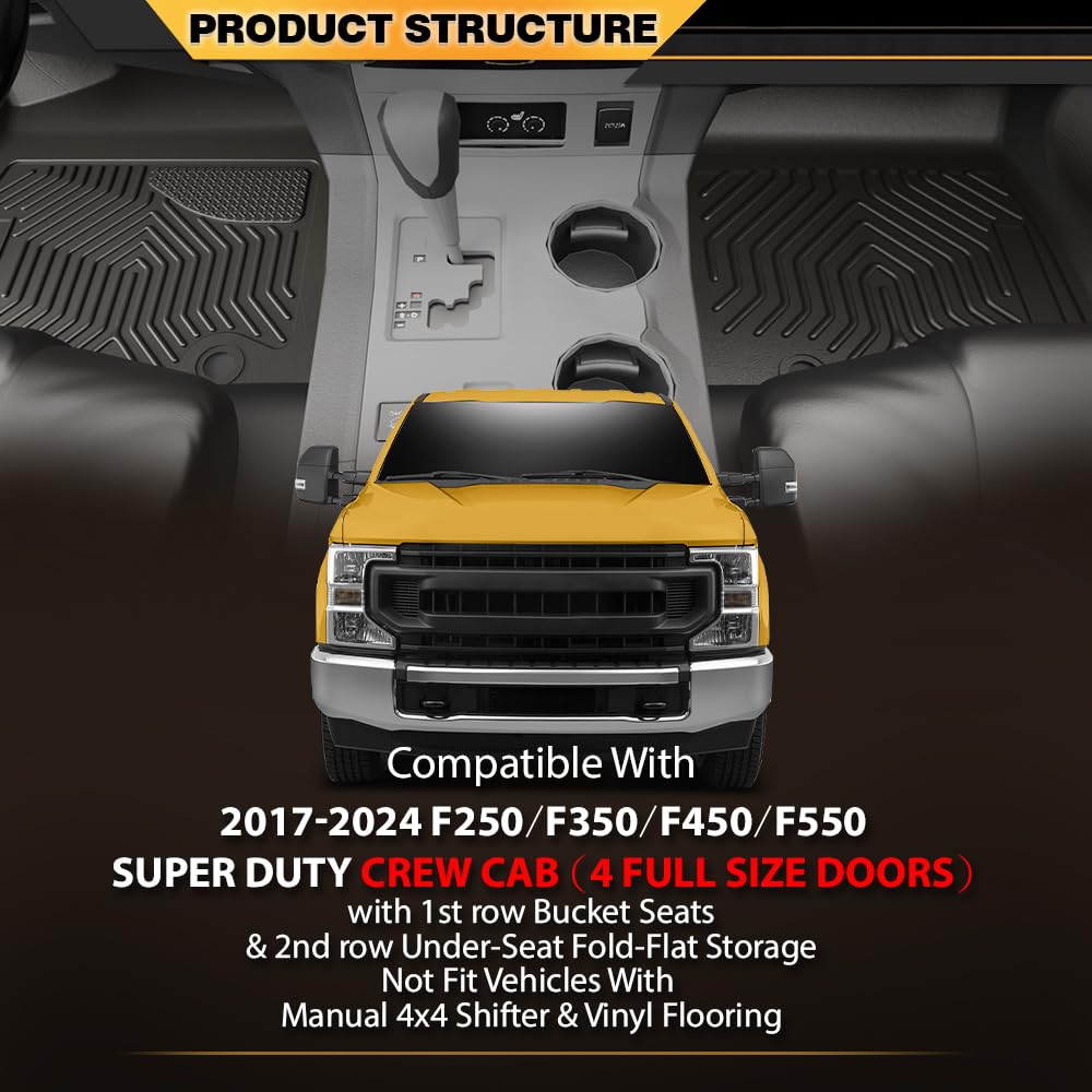 G-PLUS TPE Floor Mats Cargo Liners,Compatible with Ford F250 F350 F450 F550 Super Duty Crew Cab (4 Full Size Doors) 2017-2024,Bl