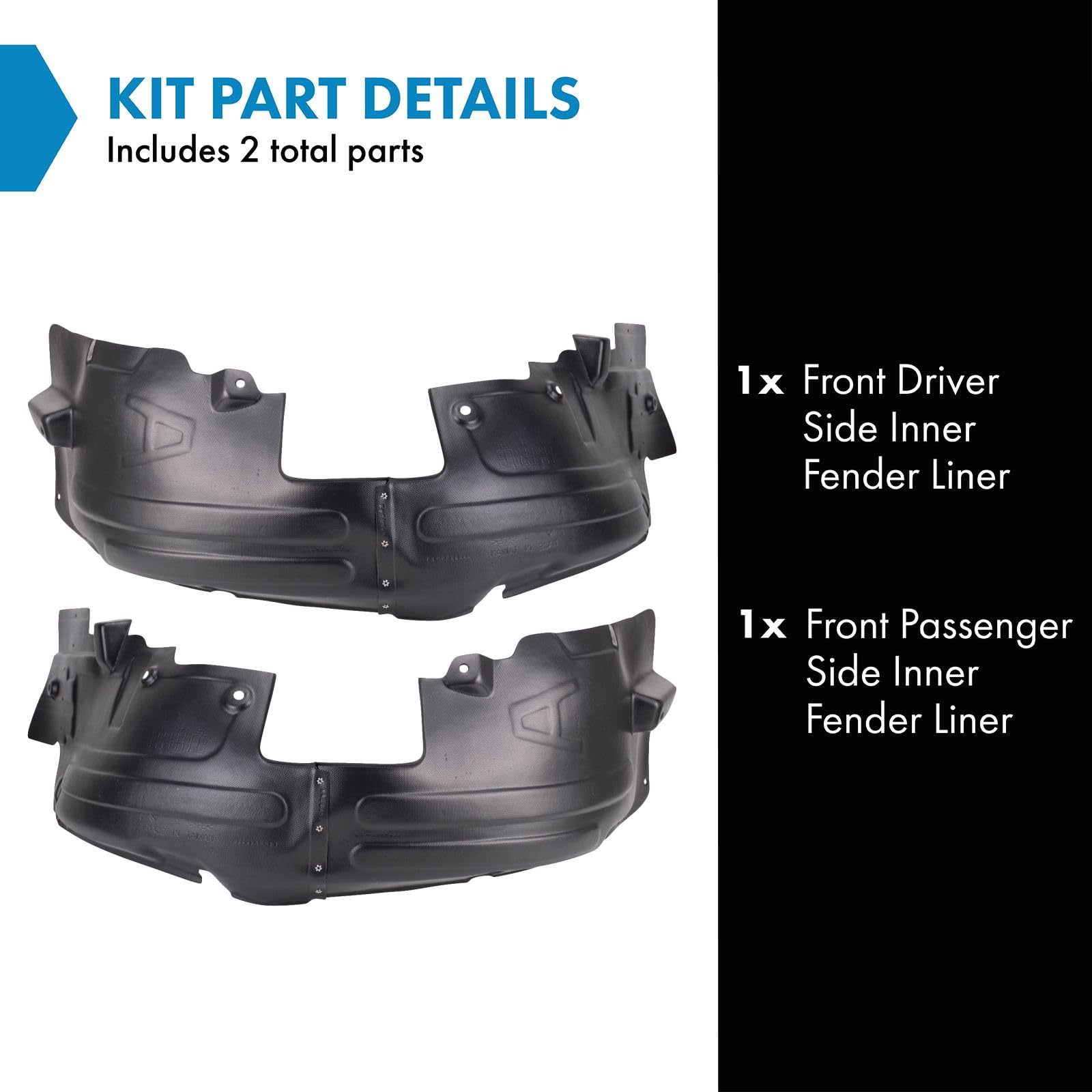 TRQ Front Inner Fender Liner Set for 2010-2013 Hyundai Tucson, Model BDA14931