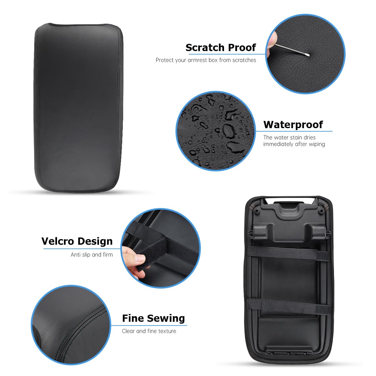 INTGET Armrest Cover for Dodge Charger & Chrysler 300 (2011-2023) - Leather Console Lid Protector, Black Stitches, Without Pattern