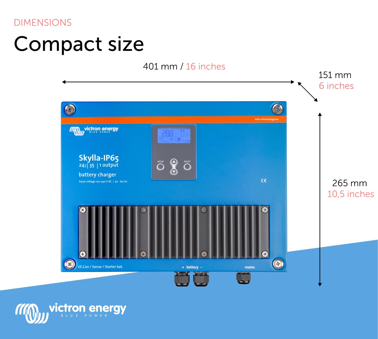 Victron Energy Skylla-IP65 24V 35A Battery Charger, 120-240VAC, 1+1 Isolated Outputs, One Size, Plastic