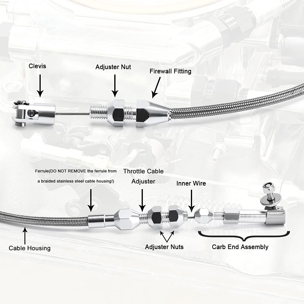 Pqy 24' Hi-Tech Univeral Throttle Cable Braided Stainless Steel Throttle Cable Kit