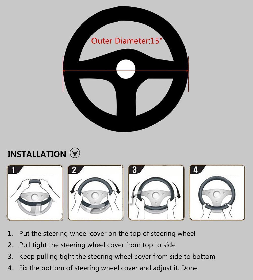 Valleycomfy Steering Wheel Covers Universal 15 Inch - Genuine Leather, Breathable, Anti Slip & Odor Free (Coffee, M(14 '' 1/2-15