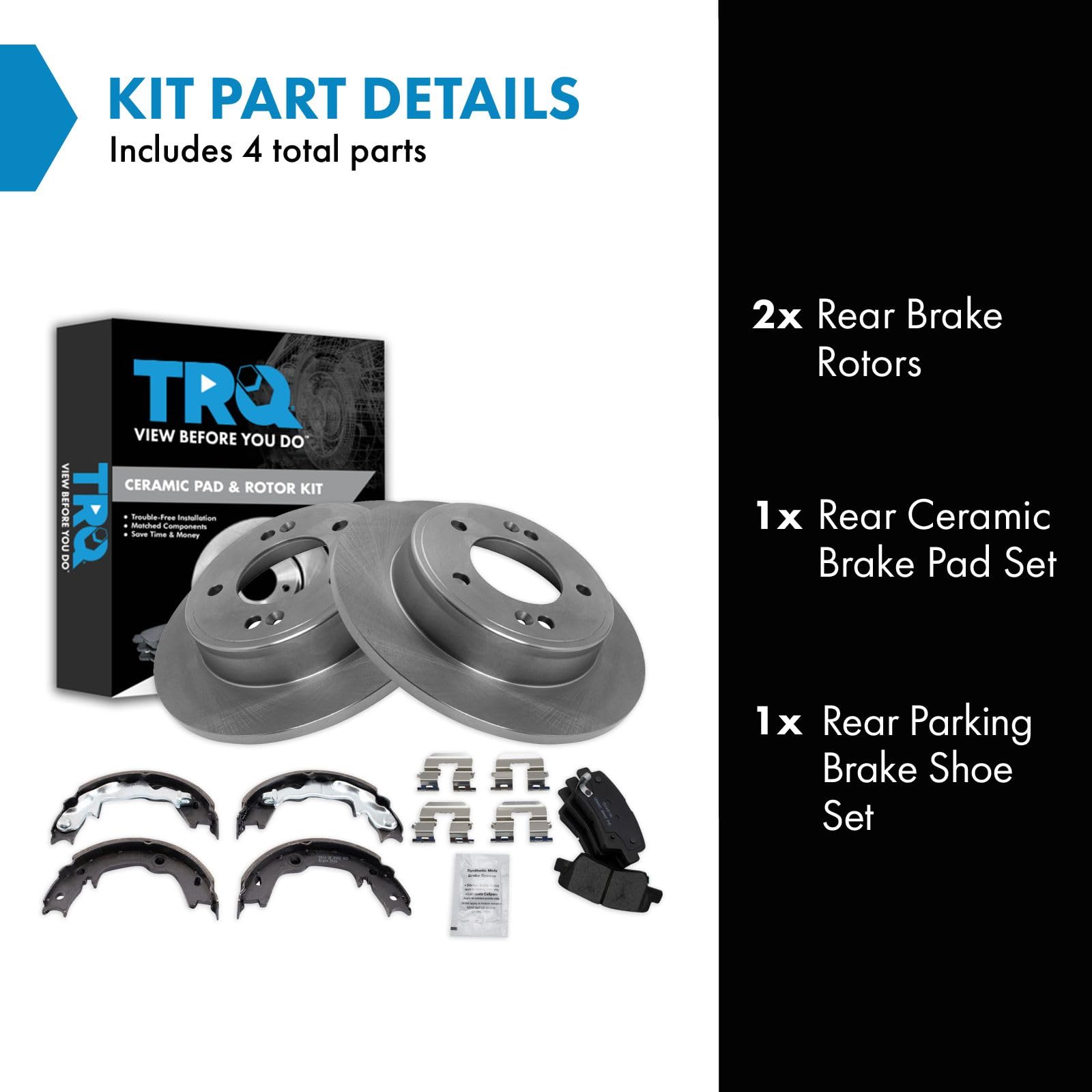 Trq Rear Brake Pad & Rotor Kit Brake Pads Brake Rotor Parking Brake Shoe Set Ceramic Compatible With 2012-2013 Hyundai Veloster