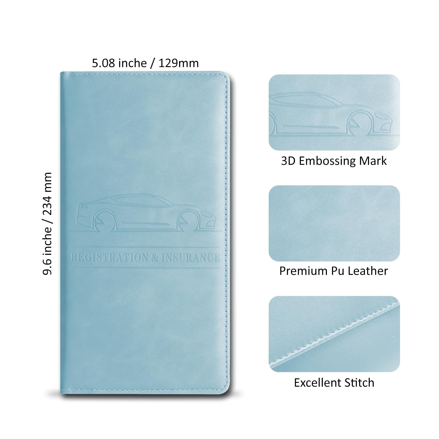 Leather Auto Registration & Insurance Card Holder - Vehicle Glove Box Organizer For Driver'S License, Car Document Holder - Blue