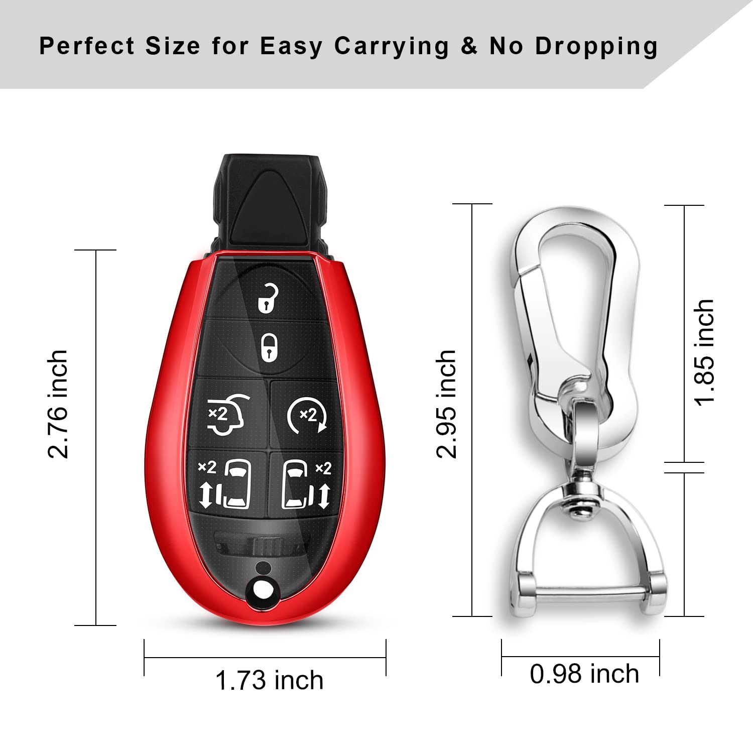 QBUC Dodge Key Fob Cover - TPU Key Case with Keychain, Universal Size, Red Compatible with 2008-2018 Dodge Ram, Jeep, Chrysler