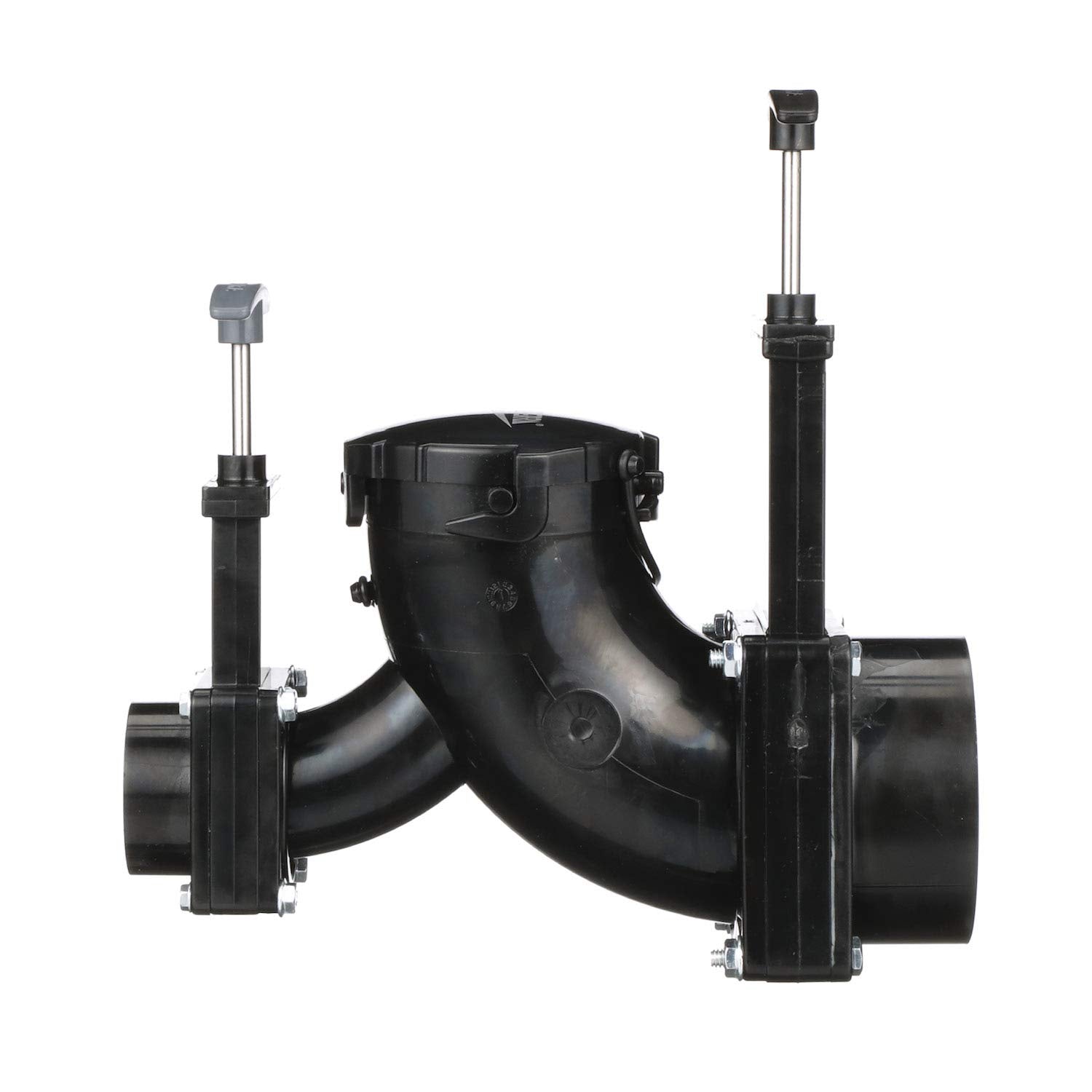 Valterra Ell Double Rotating Valve, MessFree Waste Valve for RVs, Campers, Trailers, 3 inch Hub x 1.5 inch Hub x 3 inch Bayonet Cap