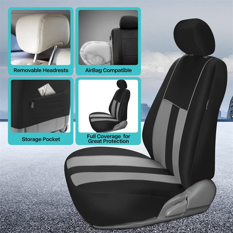 Fh Group Car Seat Cover Full Set Striking Striped Gray Car Seat Covers With Front Seat Covers And Rear Split Bench Car Seat Cove