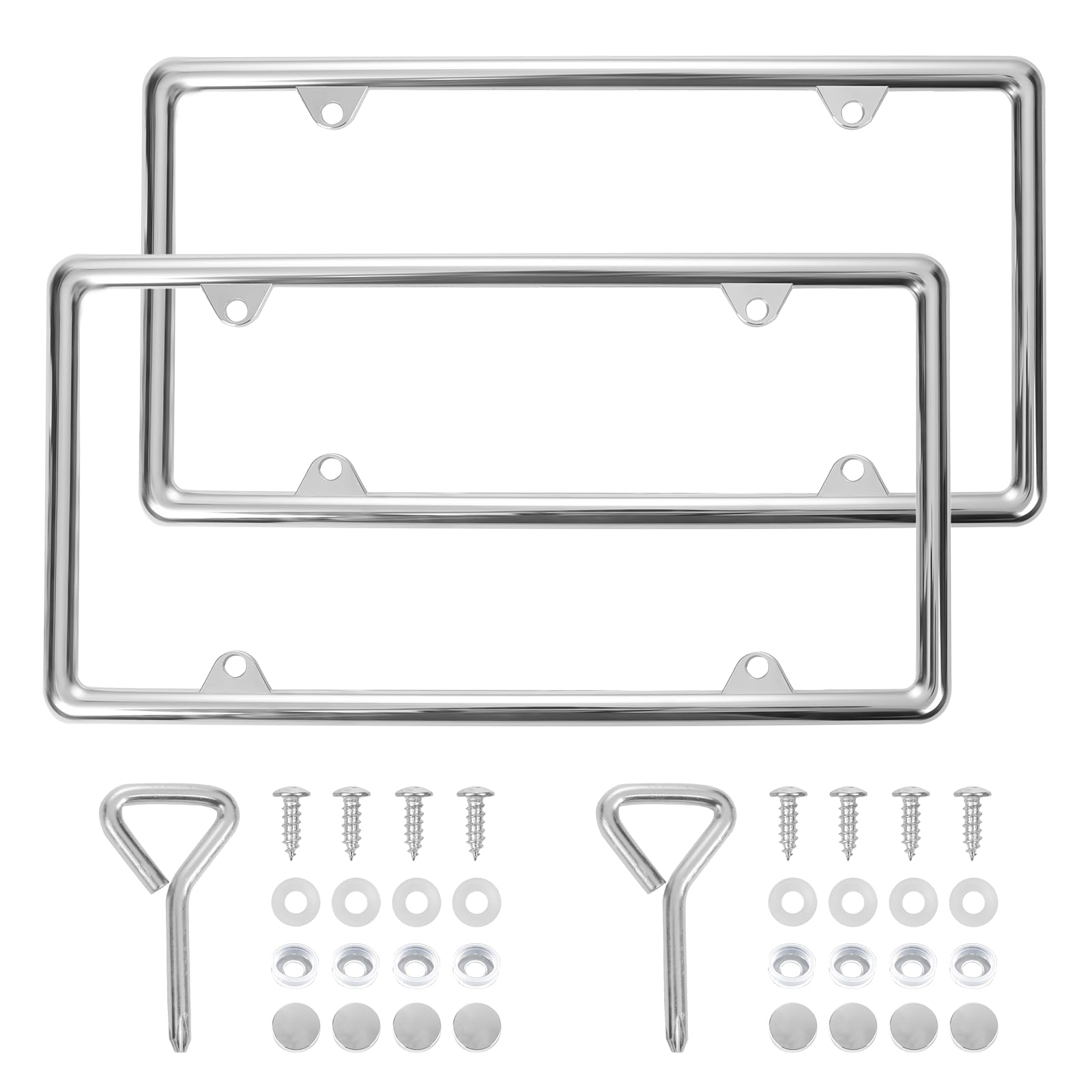 Hanwell Products Chrome License Plate Frames Made of Zinc Alloy Metal, Universal Car Accessories,2Pack Front & Rear License Plat