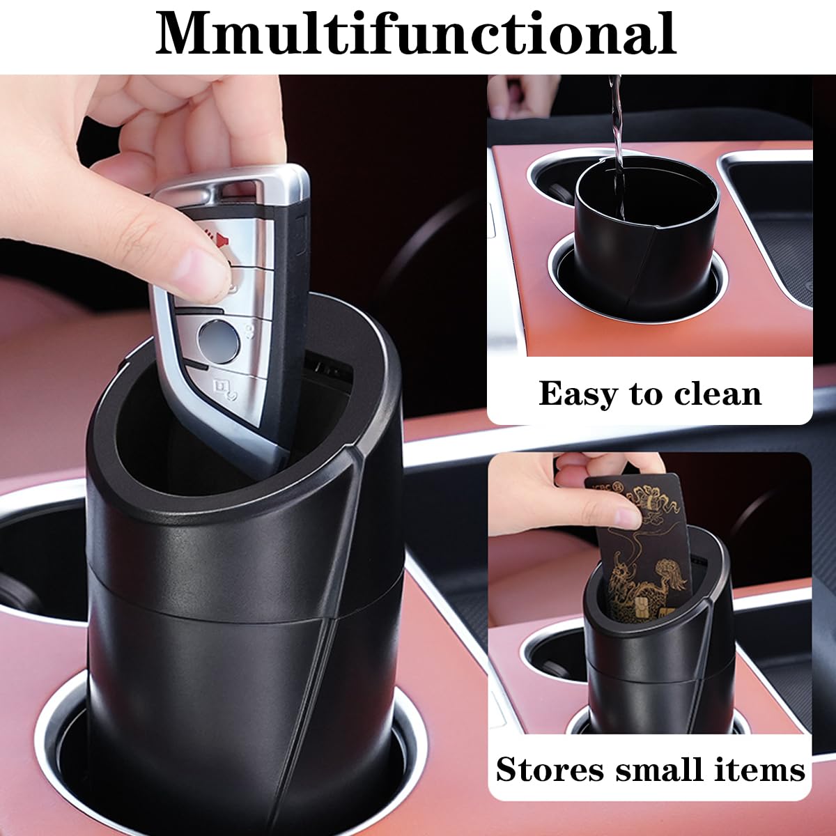 Car Trash Can Bin With Lid - 2 Packs Car Garbage Can Cup Holder - Black Mini Leakproof Vehicle Trash Garbage Can Bin With 40Pcs