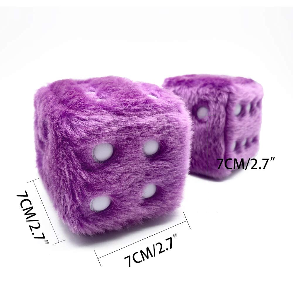 YGMONER Retro Square Mirror Hanging Plush Dice for Car Decoration, Purple Fabric, Fuzzy Couple Design
