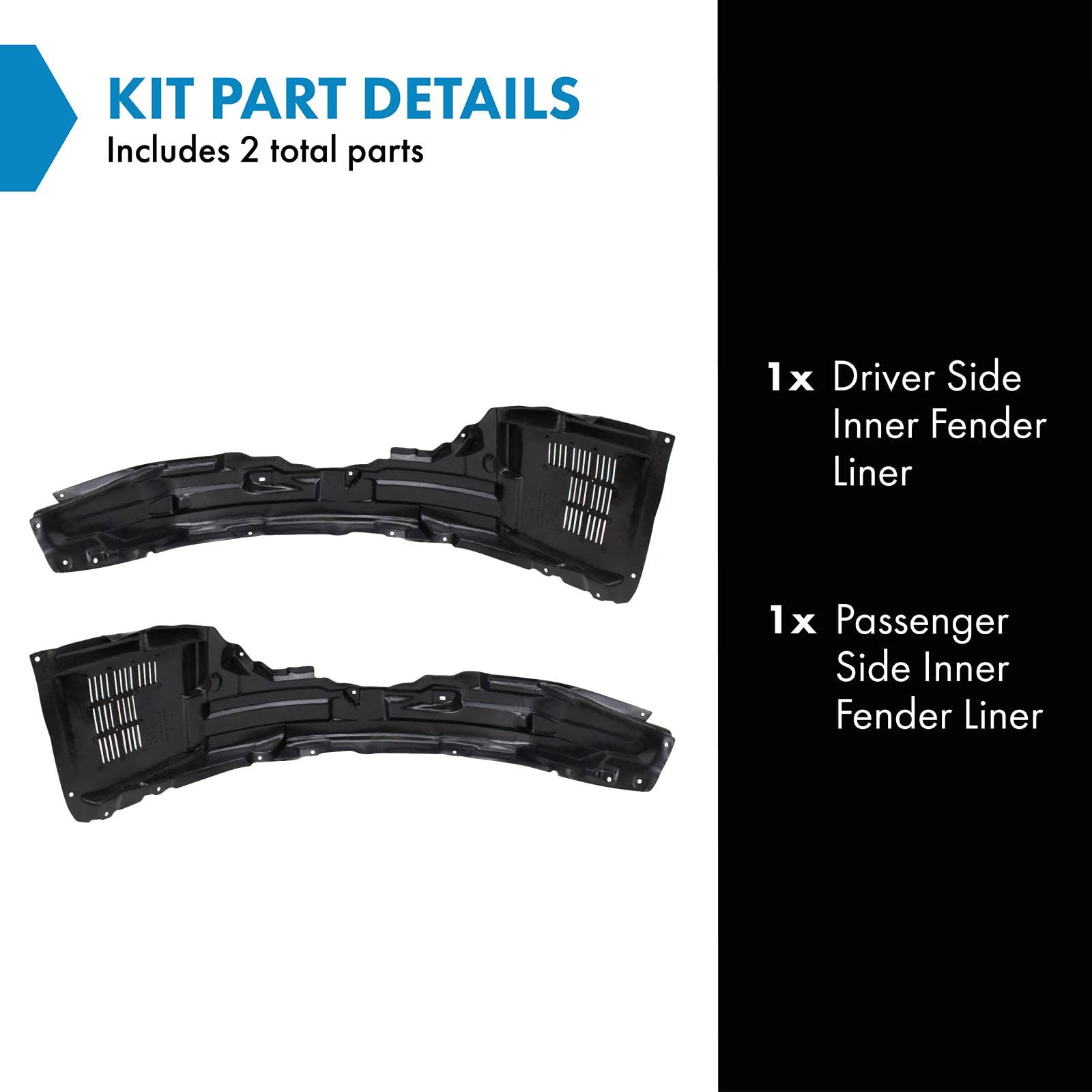 Trq Inner Fender Liner Set Compatible With 2009-2017 Mitsubishi Lancer Mi1248125 Mi1249125