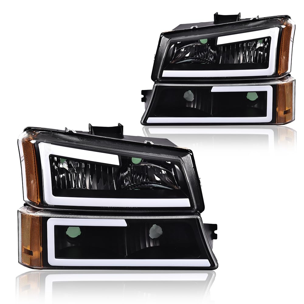 G-Plus Led Drl Headlights, Compatible With Chevy Avalanche 1500 2500 2003 2004 2005 2006 Bumper Headlamp Clear Lens Black Housin