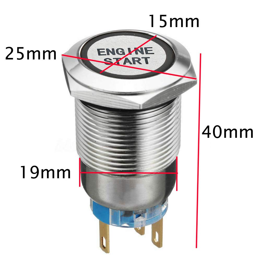 Esupport 12V Car Vehicle Red Led Light Headlight Push Button Metal Toggle Switch Socket Plug 19Mm Engine Start