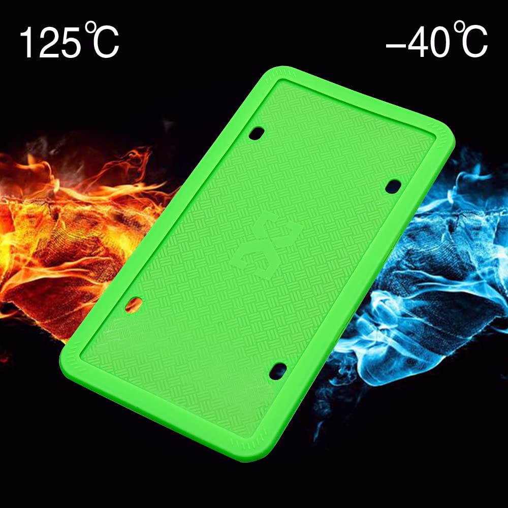 Xclpf Silicone Green License Plate Frame Covers 2 Pack- Front And Back Car Plate Bracket Holders. Rust-Proof, Rattle-Proof, Weat