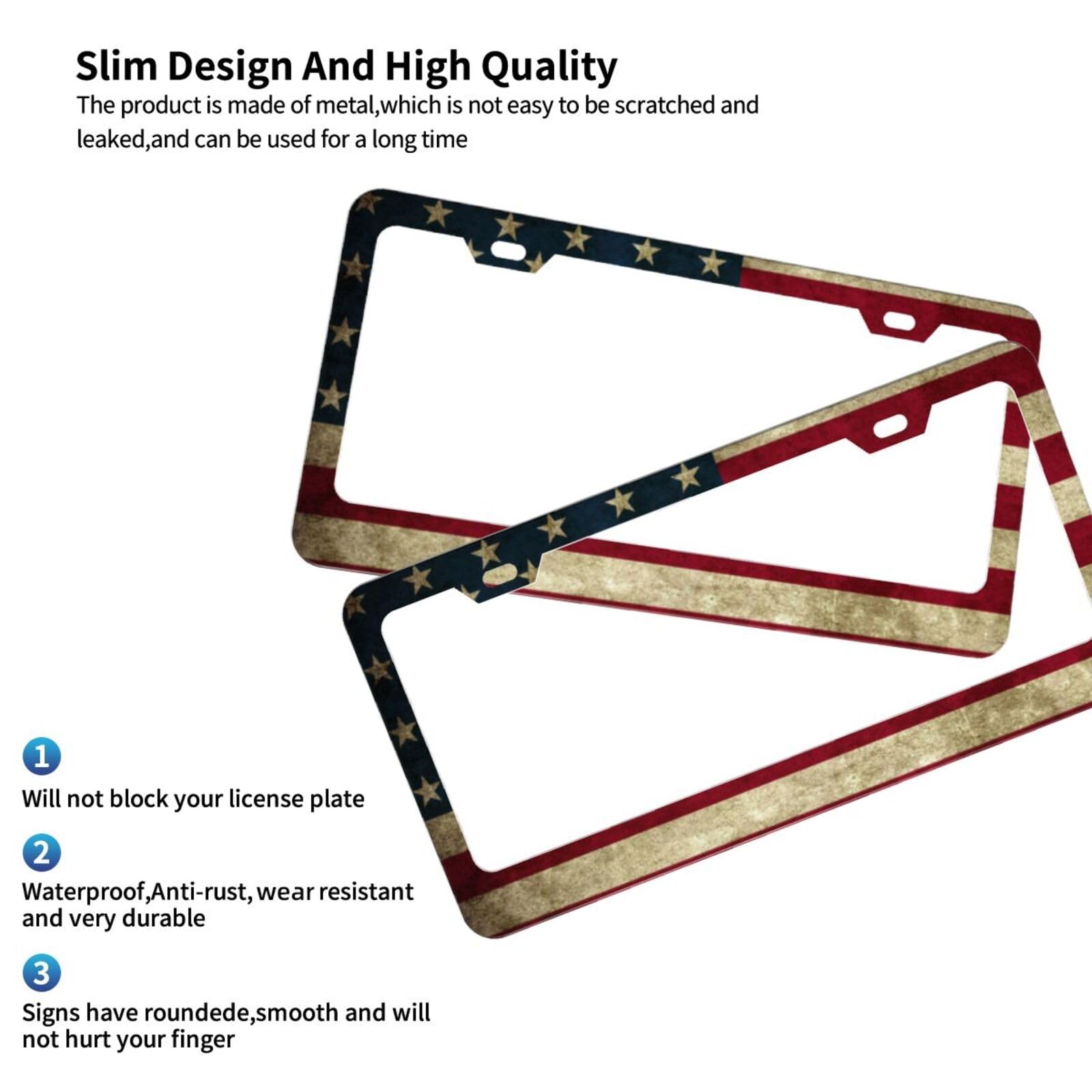 Patriotic License Plate Frame,American Flag License Plate Frame,Flag License Plate Frame US Car Tag Frames Holders Covers Stainl