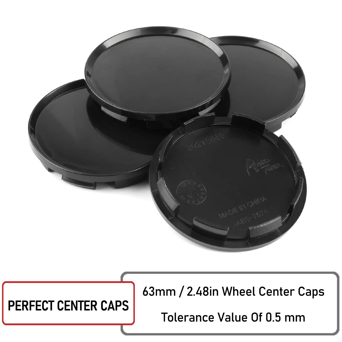 Rhinotuning 63mm Wheel Center Caps for Dodge Ram 1500 & Durango, Black Hub Caps, Acrylonitrile Butadiene Styrene, 4 Pack
