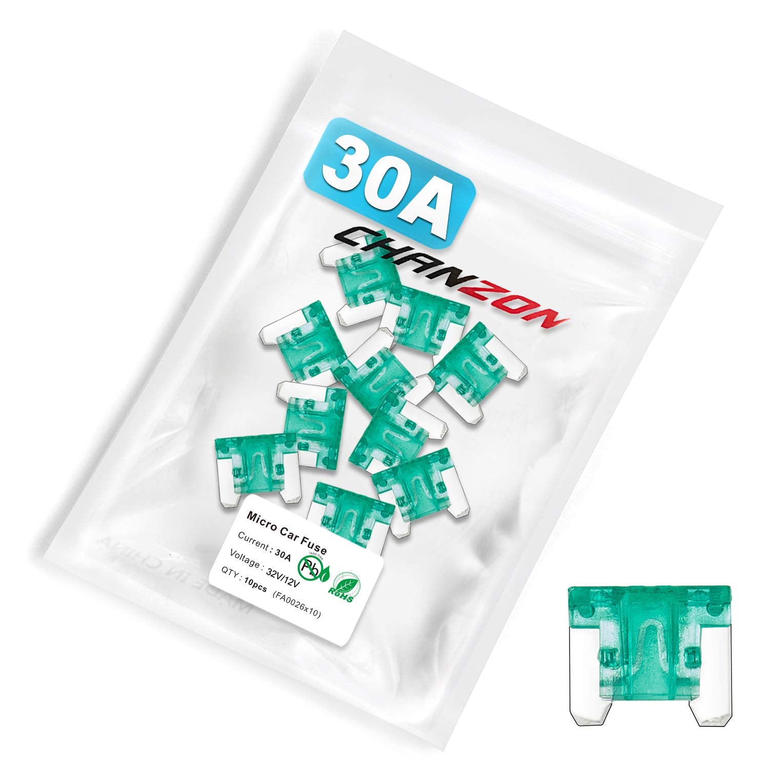 Chanzon 10Pcs 30A Low Profile Mini Micro Blade Fuse 30 Amp 32V Fast Blow Fuses for Automotive Car Truck Vehicle SUV