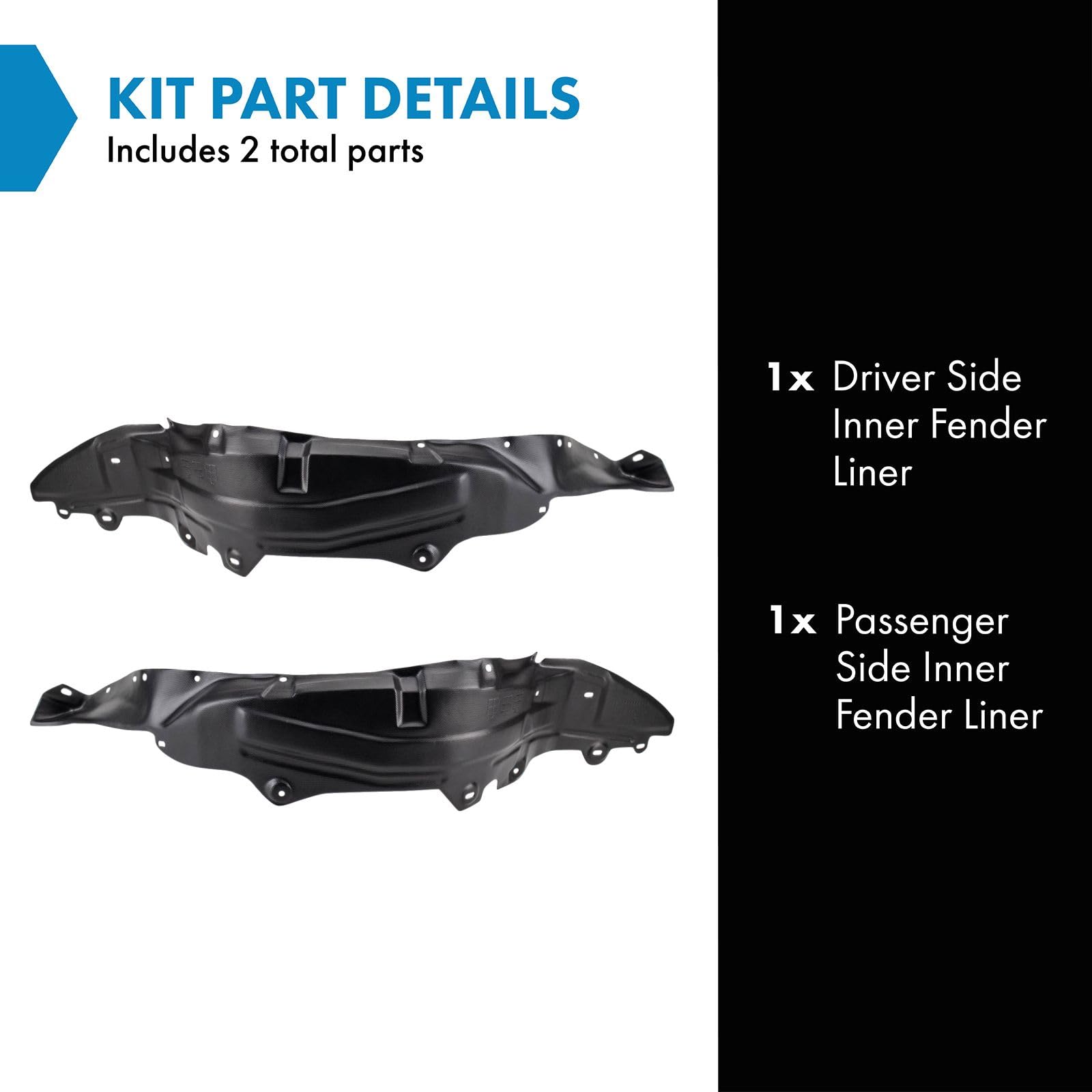Trq Inner Fender Liner Set Compatible With 1999-2005 Mazda Miata Ma1248122 Ma1249122