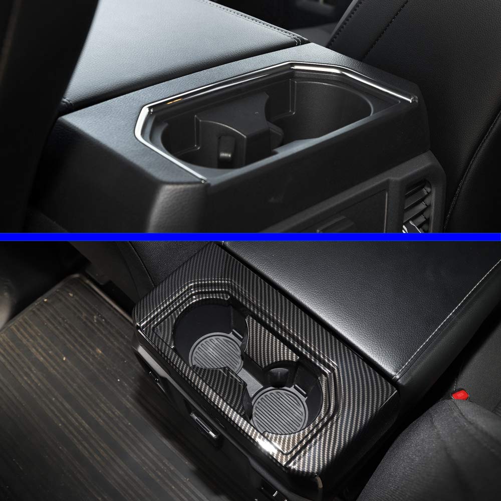 Keptrim For F150 Abs Carbon Fiber Gear Armrest Rear Cup Holder Trim For 2015 2016 2017 2018 2019 F150, For 2017 2018 F250 F350,1
