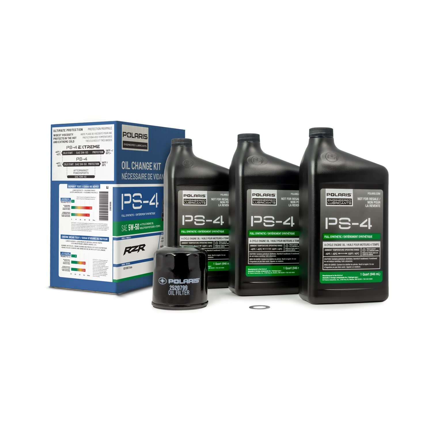 Polaris Ps4 Oil Change Kit For Specific Rzr Turbo And Pro Xp & Xp 4 Models With 4 Stroke Engine, Includes 3 Quarts Of Ps-4 5W-50
