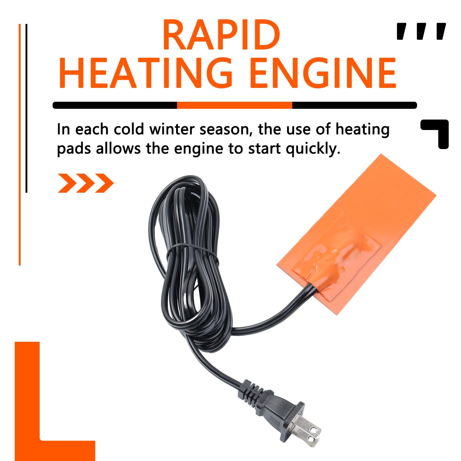 AFEISOL 2 x 5in Car Engine Silicone Pad Heater - Self-Adhesive Oil Pan Heater with 194°F Thermal Protector & 68" Power Cord (50W 120V)