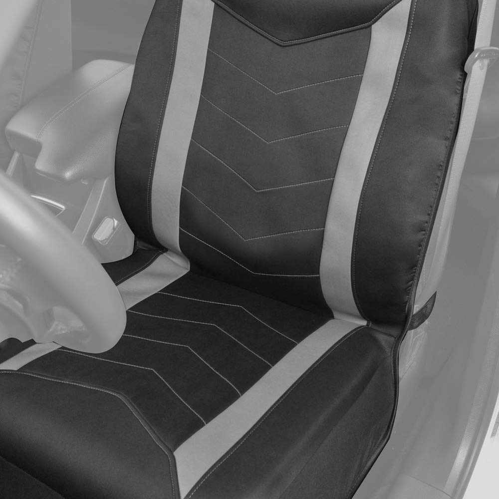 Motor Trend Neoprene Car Seat Covers Full Set - Waterproof Gray Stripes for Auto, Truck, Van, SUV - Model M284