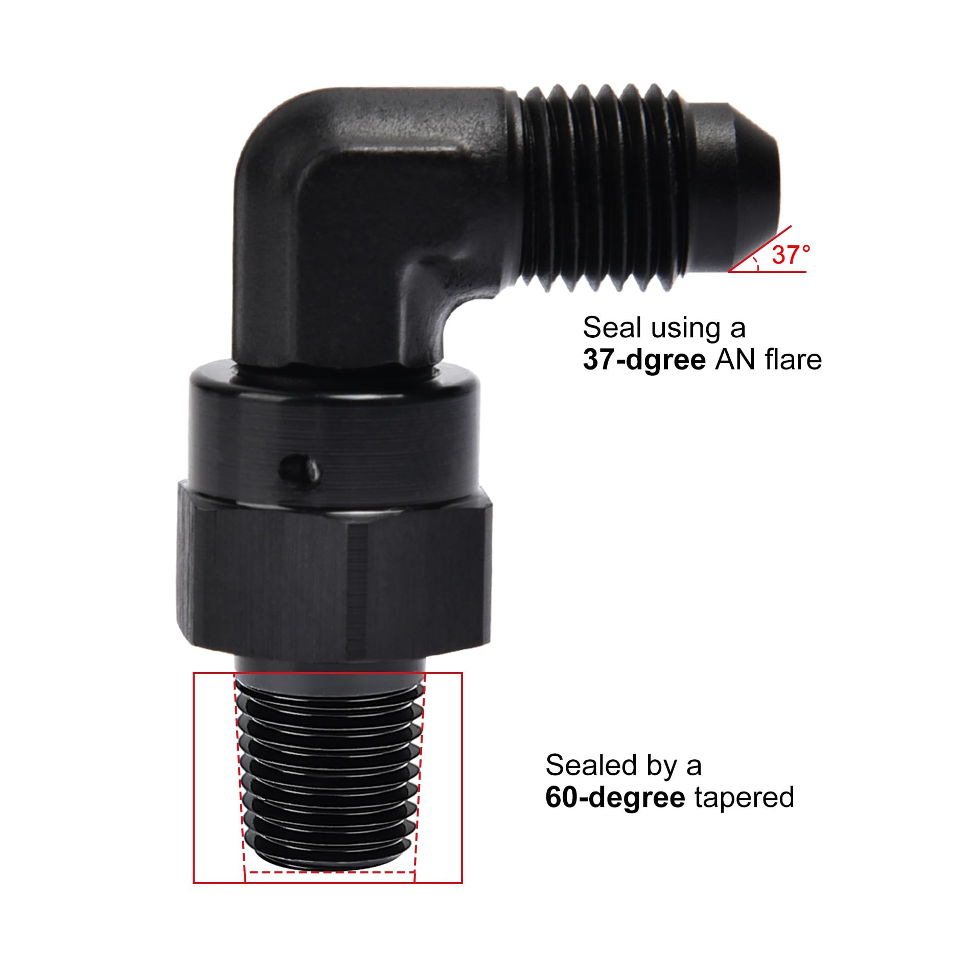 Evil Energy 4An Male Flare To 1/8 '' Npt 90 Degree Swivel Fitting Adapter Aluminum Black