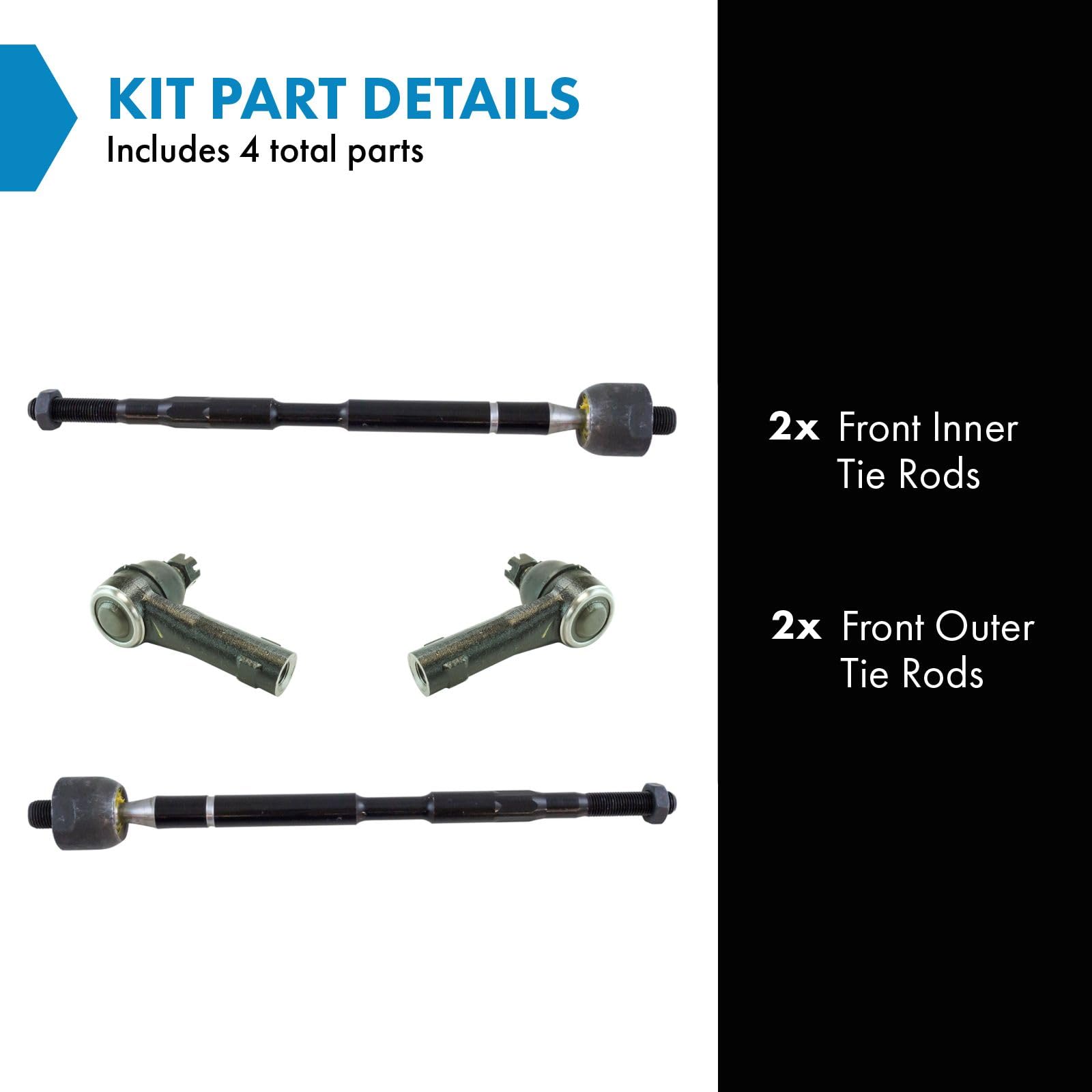 TRQ Tie Rod Set - Inner & Outer Driver/Passenger for 2011-2017 Honda Odyssey, Model PSA66976, 4 Piece