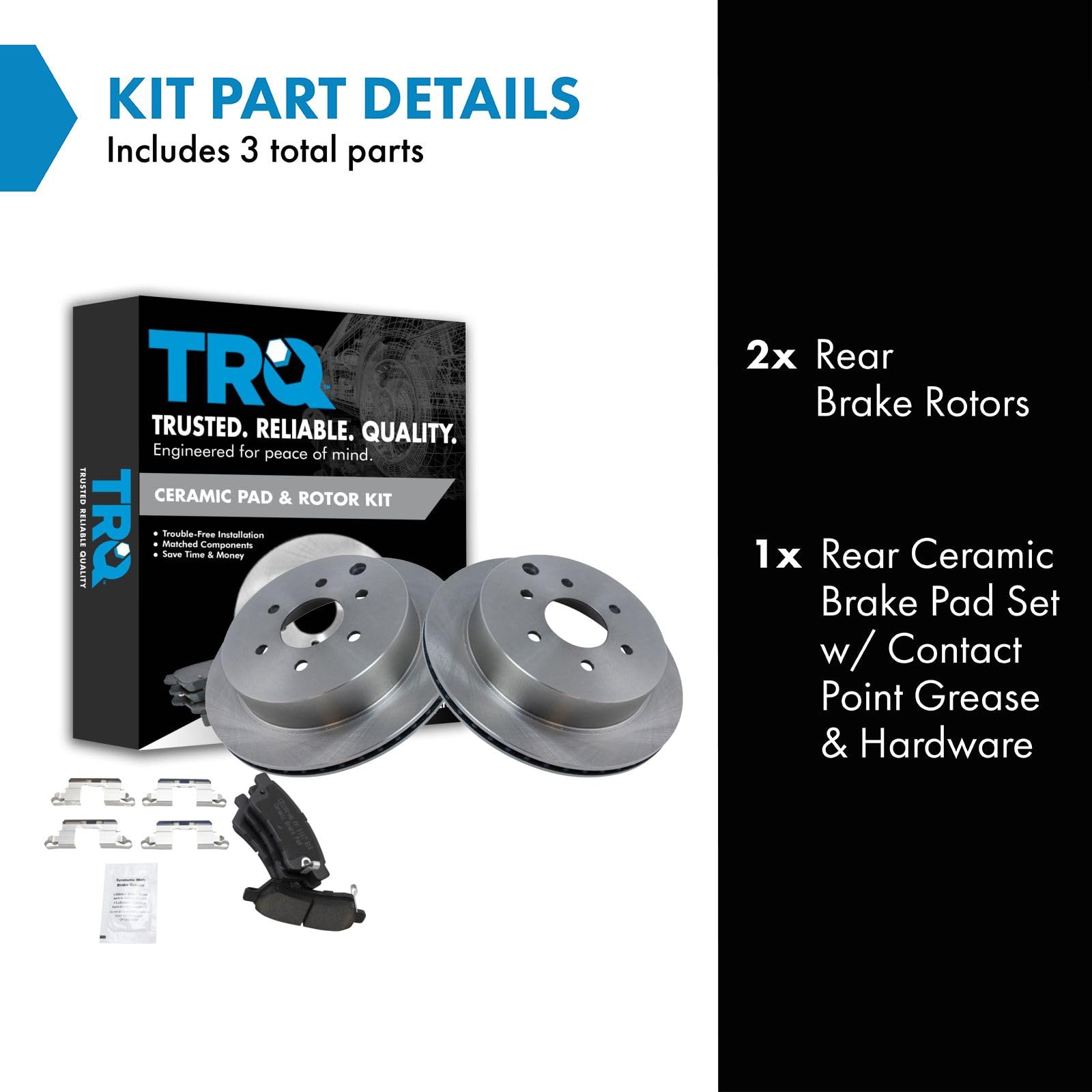 TRQ Rear Brake Pad & Rotor Kit Brake Pads Brake Rotor Ceramic Compatible with 2005-2019 Nissan Frontier 2005-2015 Xterra 2009-20