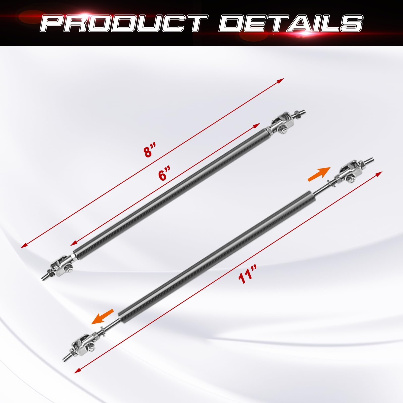 Xotic Tech 2Pc Adjustable 8''-11'' Front Bumper Lip Splitter Diffuser Strut Rod Tie Bars Splitter Support Rod Compatible With Mo
