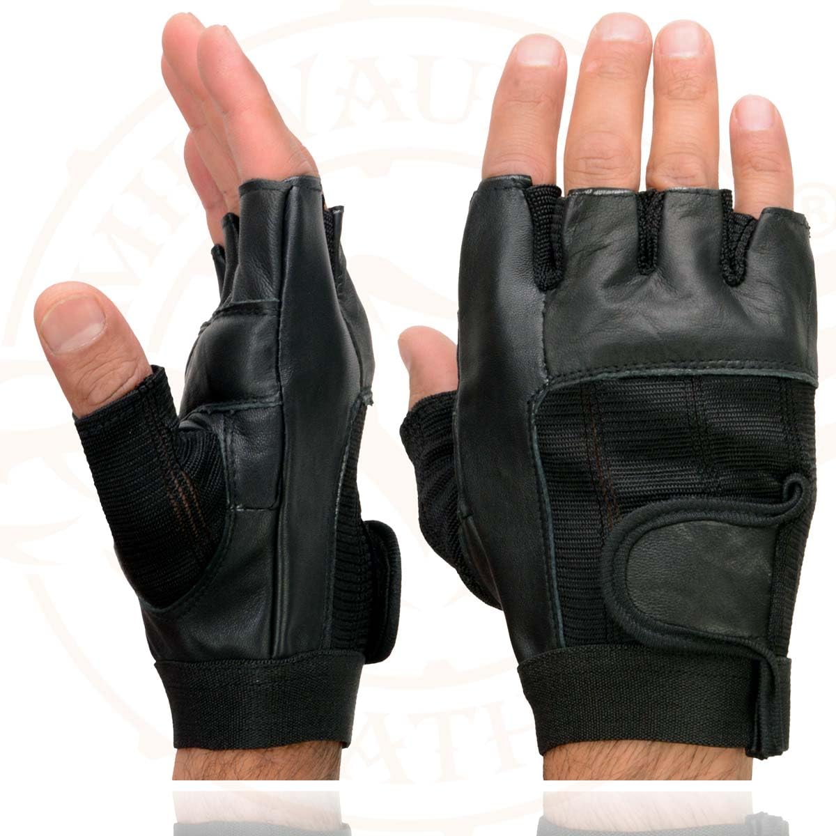 Milwaukee Leather Sh217 Men'S Black Leather Gel Padded Palm Fingerless Motorcycle Hand Gloves W/Breathable Mesh Material - X-Lar