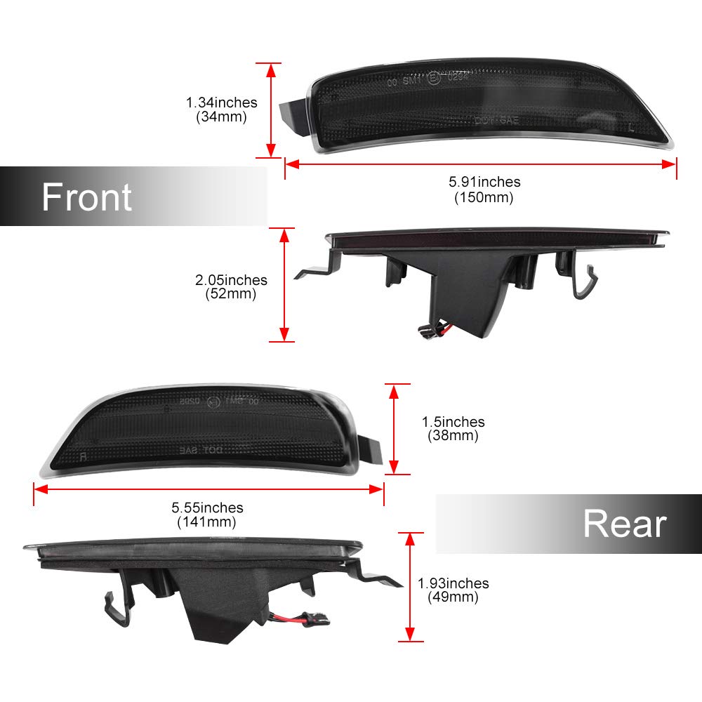 NSLUMO LED Side Marker Lights for 2016-up Mazda MX-5 Miata ND Smoked Lens Amber Front & Rear Red Marker Lights Replace OEM Sidem