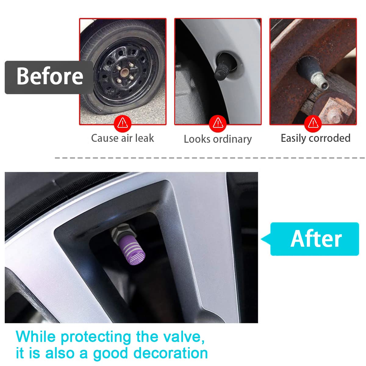 American Flag Tire Valve Stem Caps, 8 Pcs Anti-Theft Premium Metal Rubber Seal Tire Valve Caps, Universal Fit For Cars, Suvs, Bi