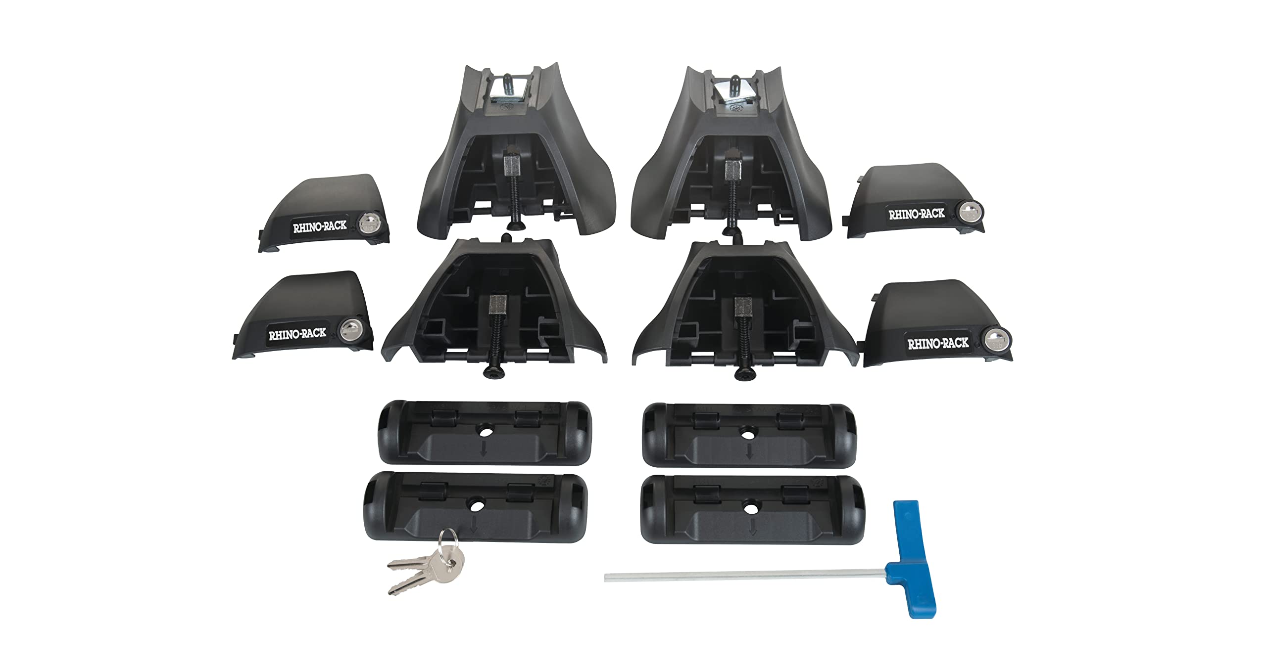 Rhino-Rack Set of 4 Legs, Works with Vortex Bars & Pad & Clamp Kit, Made with Glass Infused Nylon, Locking Security Covers (RLKV