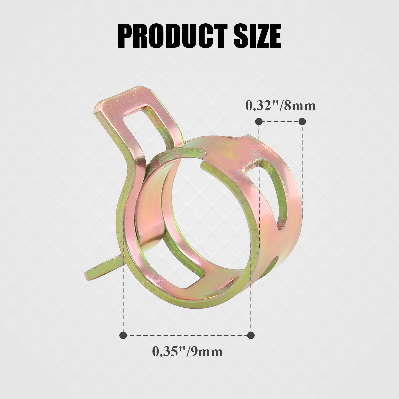 Rierdge 60 Pcs 9Mm Id Spring Band Type Clamps, Fuel Hose Clamps Fasteners, Golden Spring Hose Clip For Fuel Hose Line Water Pipe