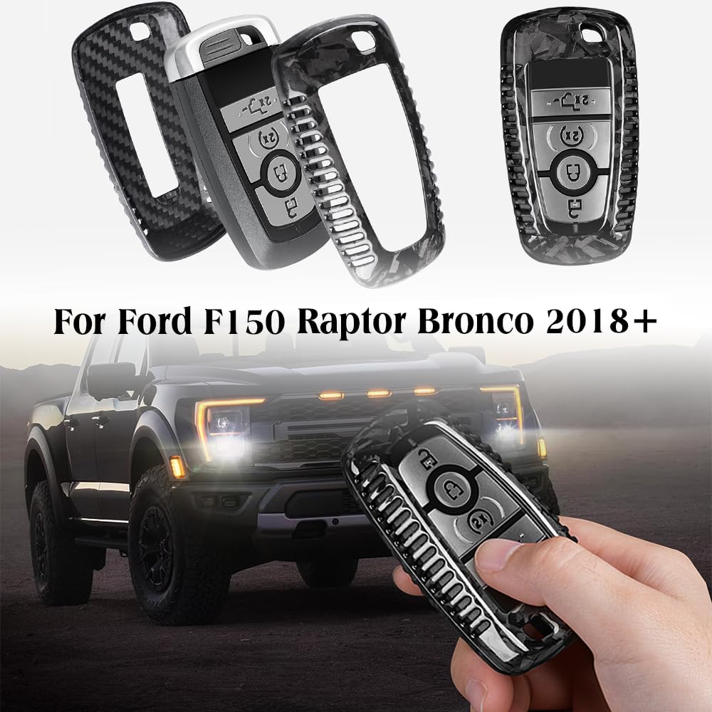 Jogon Forged Carbon Fiber Remote Smart Key Fob Shell Cover Protector For Ford F-150 Raptor Bronco 2018 2019 2020 2021 2022 2023 2024 (Forged Black With Vent)