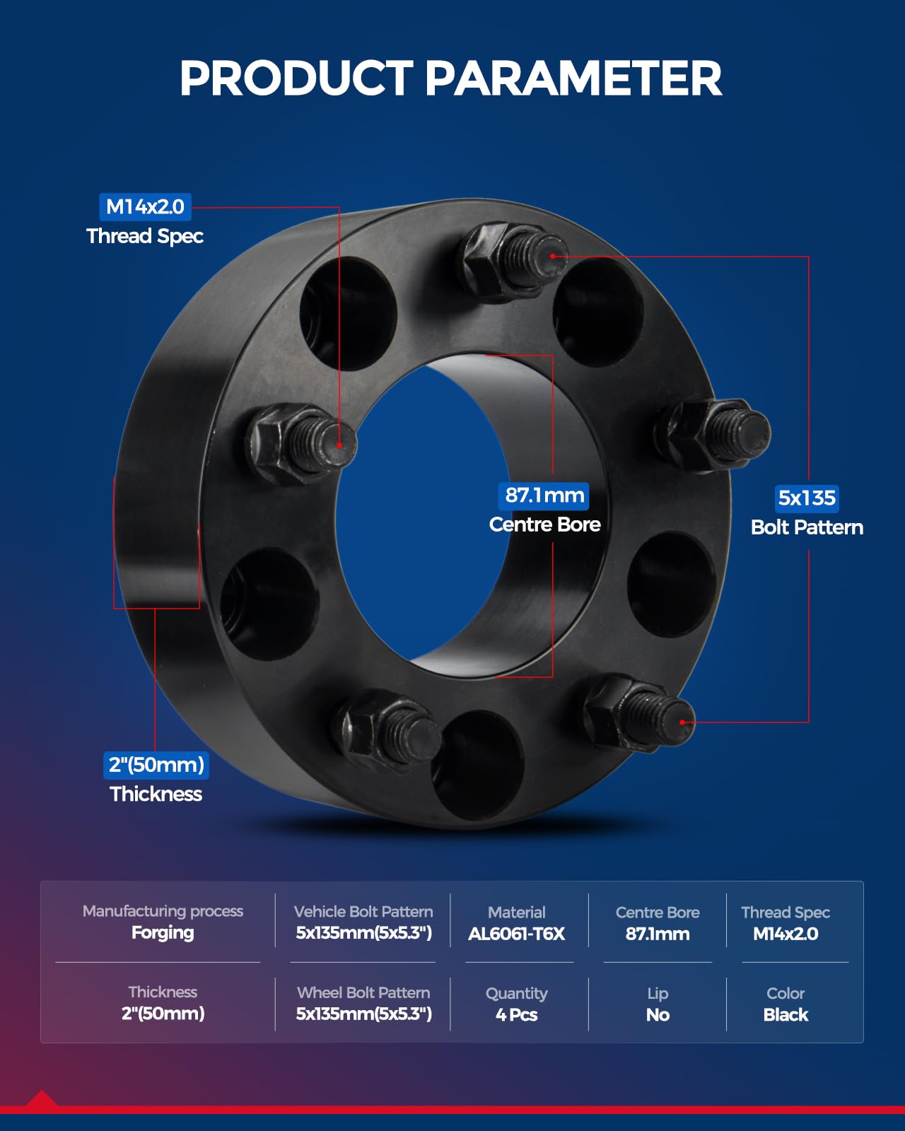 Kax 5X135 Wheel Spacers,2Inch Wheel Spacer Adapters With M14X2 Studs 87.1Mm Hub Bore,5 Lug Wheel Spacer Fit For Expedition,F-1-5