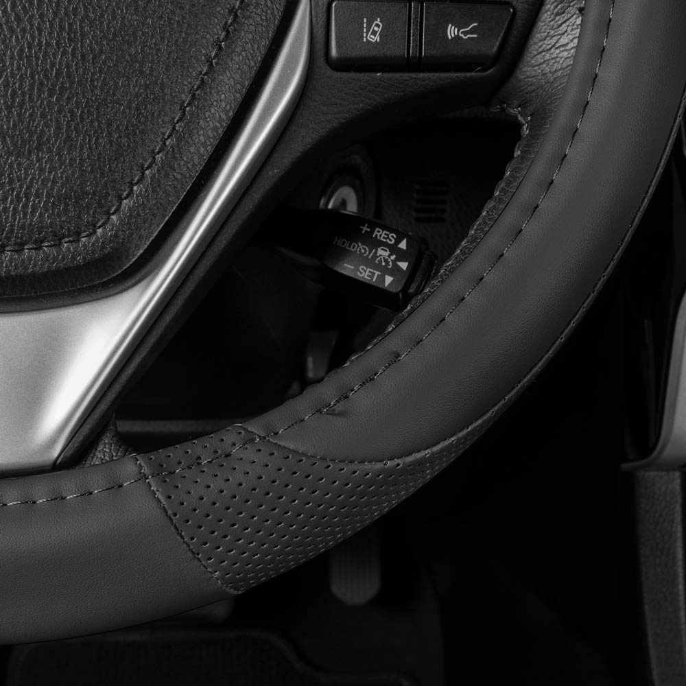 Motor Trend Black Soft Touch Steering Wheel Cover - Perforated Microfiber Leather with Classic Stitching for Sizes 14.5 to 15 in