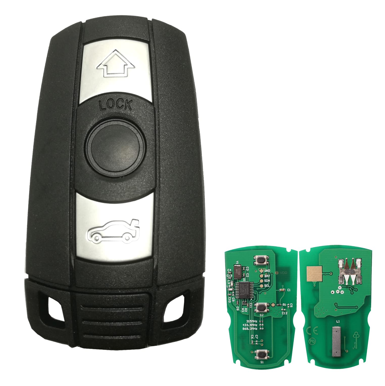 3 Buttons Keyless Remote Car Key Fob Fit For Bmw 3 5 Series X5 X6 315Mhz Kr55Wk49127 Kr55Wk49123 (Black)