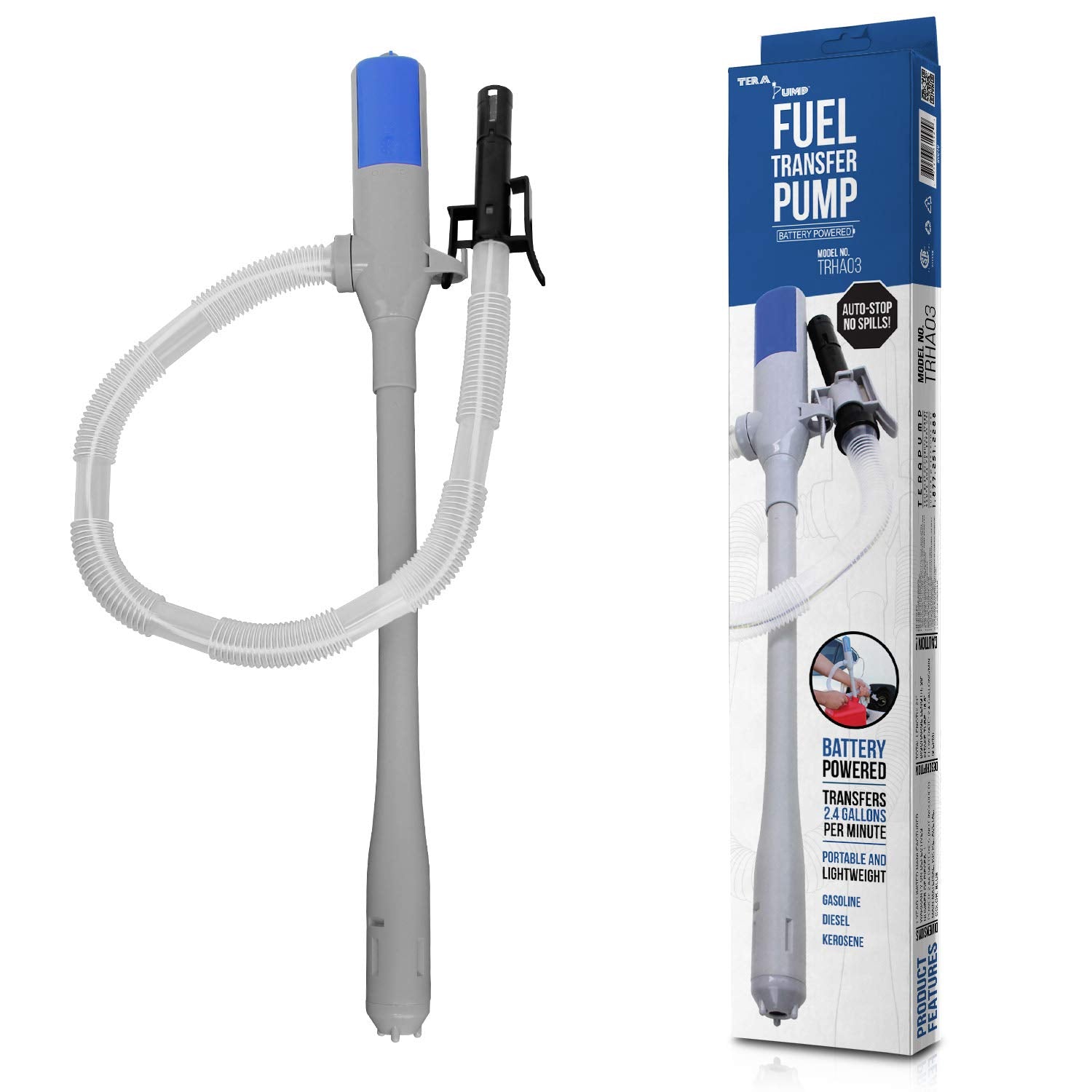 TERA PUMP BATTERY POWERED GAS TRANSFER PUMP WITH AUTO-STOP SYSTEM, AA BATTERY POWERED LIQUID TRANSFER PUMP (Batteries NOT Includ