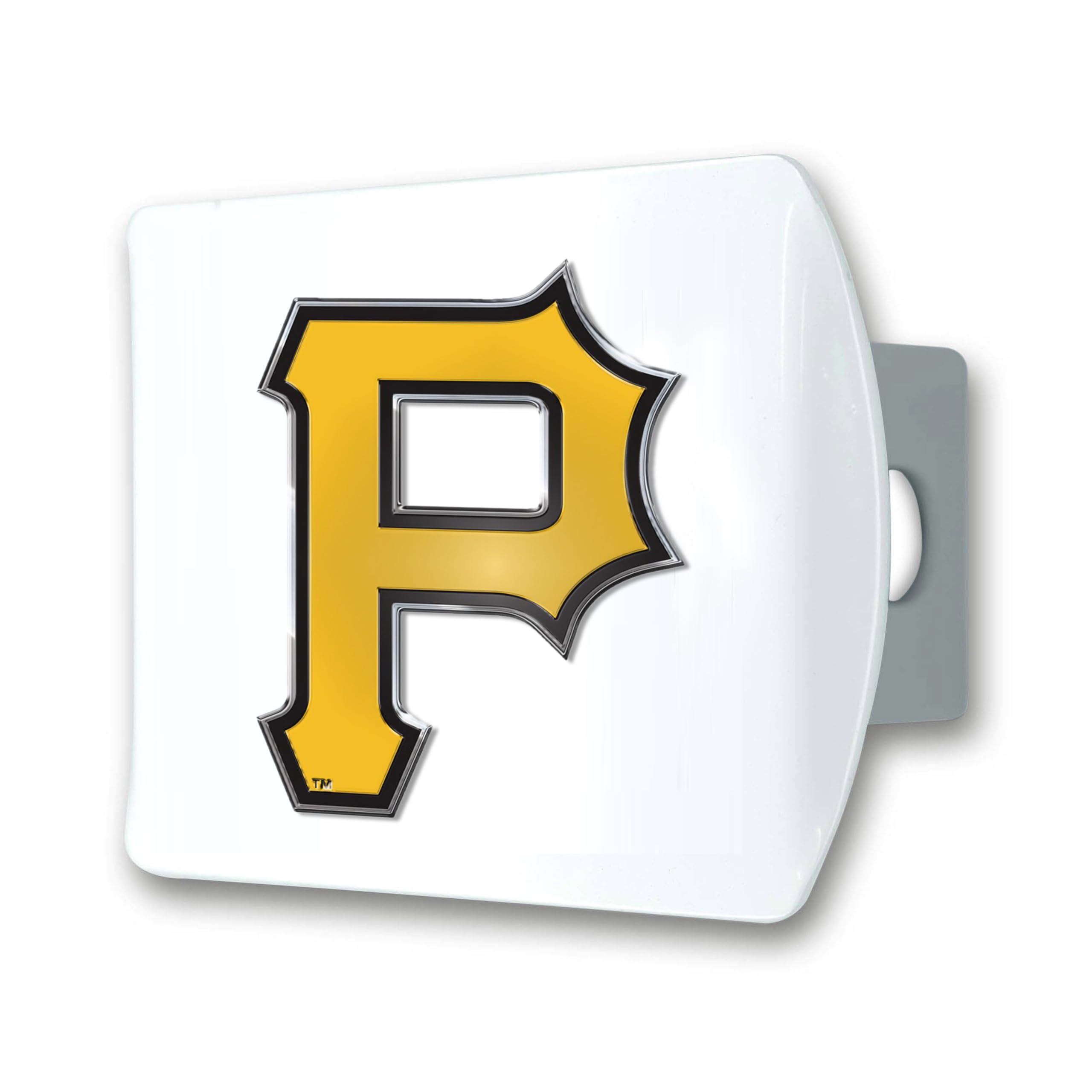 FANMATS 43767 MLB - Pittsburgh Pirates Color Hitch Cover - White with Metal Chrome 3D Logo Emblem - Easy Installation on Truck, 