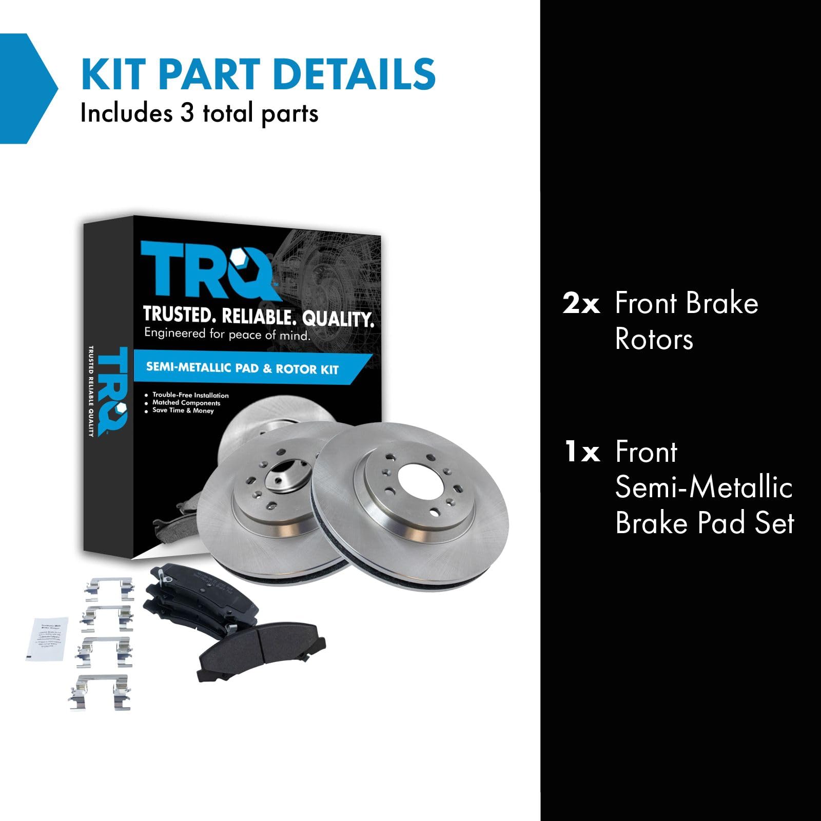 Trq Front Brake Pad & Rotor Kit Brake Pads Brake Rotor Semi-Metallic Compatible With 2006-2011 Buick Lucerne 2006-2013 Chevrolet