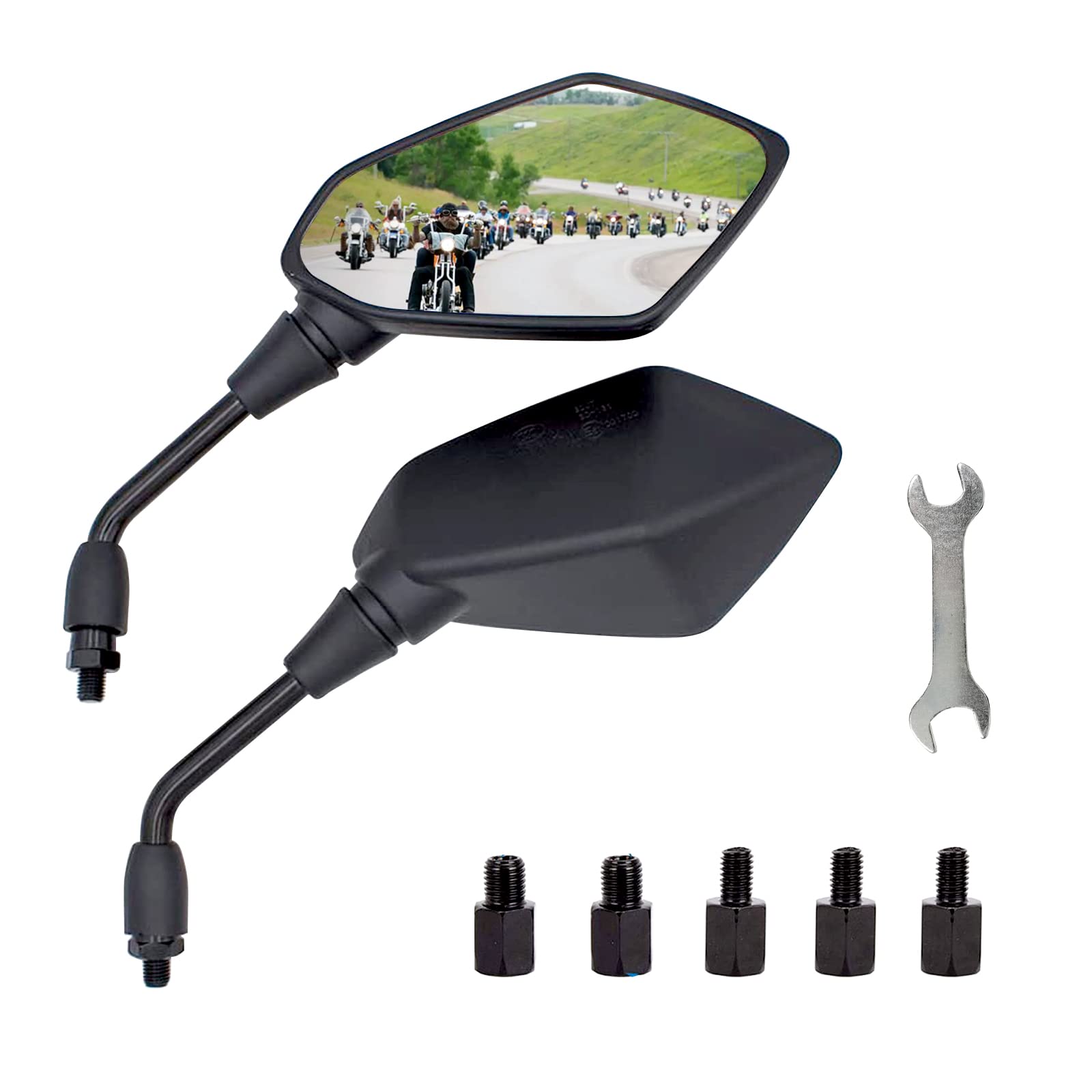 Mamiko Universal Motorcycle Rear View Mirrors For M8 M10 Threaded Bolt Double Take Mirror Mount Compatible With Motorcycle Scooter Moped Polaris Sportsman Honda Atv Dirt Bike Cruiser